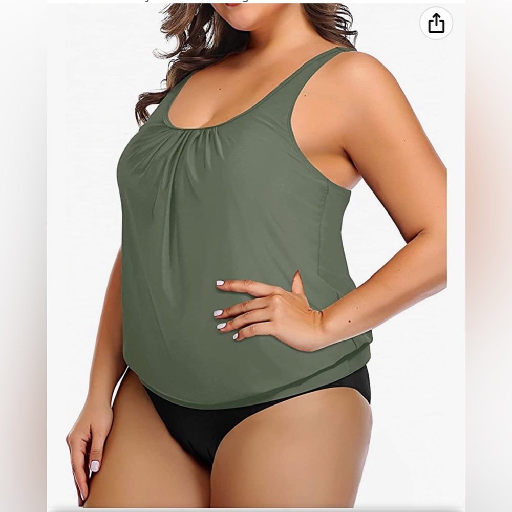 Yonique Large Two Piece Blouson Tankini Tummy Control SwimSuit